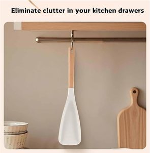 Cuillères multifonctions en silicone, cuillères de service en silicone de qualité alimentaire, spatule en silicone, ustensiles de cuisine en silicone avec manche en bois - Product Image 3