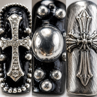 Faux ongles à presser Chrome Croix Gothique, aspect métallique, longs, couvrants, avec colle, design personnalisé