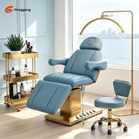 Lit de beauté électrique de luxe à base dorée avec 3 moteurs, table de massage facial réglable pour spa