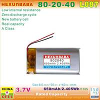 Jam tangan HEADphone MP3 L087, 3.7V 650mAh 802040 2 kabel Lithium Ion/baterai Li-Ion untuk TWS Rekam Pen