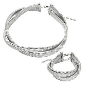 2層チャンキーエラスティックチョーカーNO FADEステンレススチールブレスレットとチョーカージュエリーセット - Product Image 5