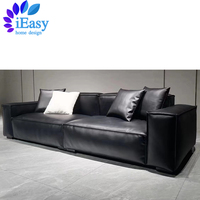 IEasy-Conjunto de sofás de cuero importado de fábrica, conjunto de sofás de lujo, modernos, de color negro, italianos, para sala de estar, compra de china