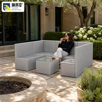 Canapé modulaire en forme de U, 7 pièces, gris clair, rotin PE, pour l'extérieur