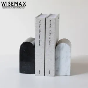 WISEMAX FURNITURE New Home Decor Luxury Book Stand Natural Marble Book Ends Set Office Library Home Marble Bookend