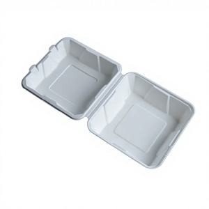 Scatola di Carta Bianca con Coperchio Serie BG 8x8 in Bagassa, Contenitore Minimalista Monouso per Pranzo all'Aperto - Product Image 1