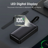 Câble de charge 2-en-1 à conception directe d'usine, chargeur portable LED de type C, banque d'alimentation haute capacité 10000mAh pour téléphone en extérieur