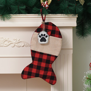 2024 <b>Christmas</b> Dog <b>Stockings</b> Linen Plaid Paw Print Pet Sublimation <b>Stocking</b> <b>Holder</b> Candy Gift Bag - Product Image 5
