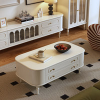 Table basse ovale rétro en bois massif français pour salon, mobilier de maison, petit appartement