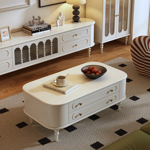 Mesa de Centro Ovalada de Madera Maciza Francesa, Estilo Retro Simple, para Sala de Estar, Muebles para el Hogar, Apartamento Pequeño - Product Image 3