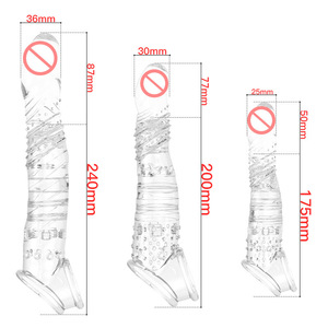 8 inch alta qualidade longo cristal preservativos extensão do pénis Atraso Ejaculação extensor preservativo Cock manga para homens - Product Image 3
