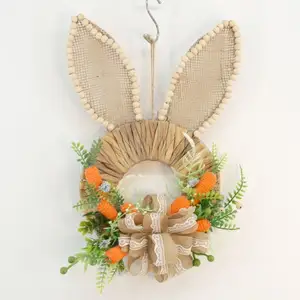 Easter Bunny Wreath Home Wall Art Decoration Hand Woven Water Gourd Grass Wreath Spring Decoration Gift
