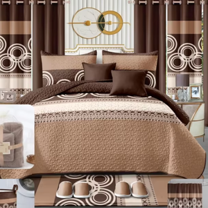 Juego de Cama Moderno Estilo Americano de 24 Piezas Tamaño King, Colcha Ultrasónica de Microfibra de Calidad con Cortinas Estampadas - Product Image 1