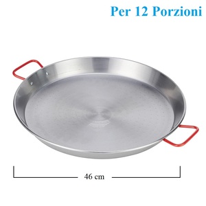 Valencian Paella <b>Pan</b> 46 Cm Polished Iron With Red <b>Handles</b> For 12 Portions - Product Image 2
