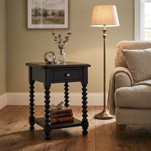 Table d'appoint vintage noire <span class=keywords><strong>en</strong></span> bois massif avec étagère de rangement ouverte pour salon et mobilier de maison - Product Image 4