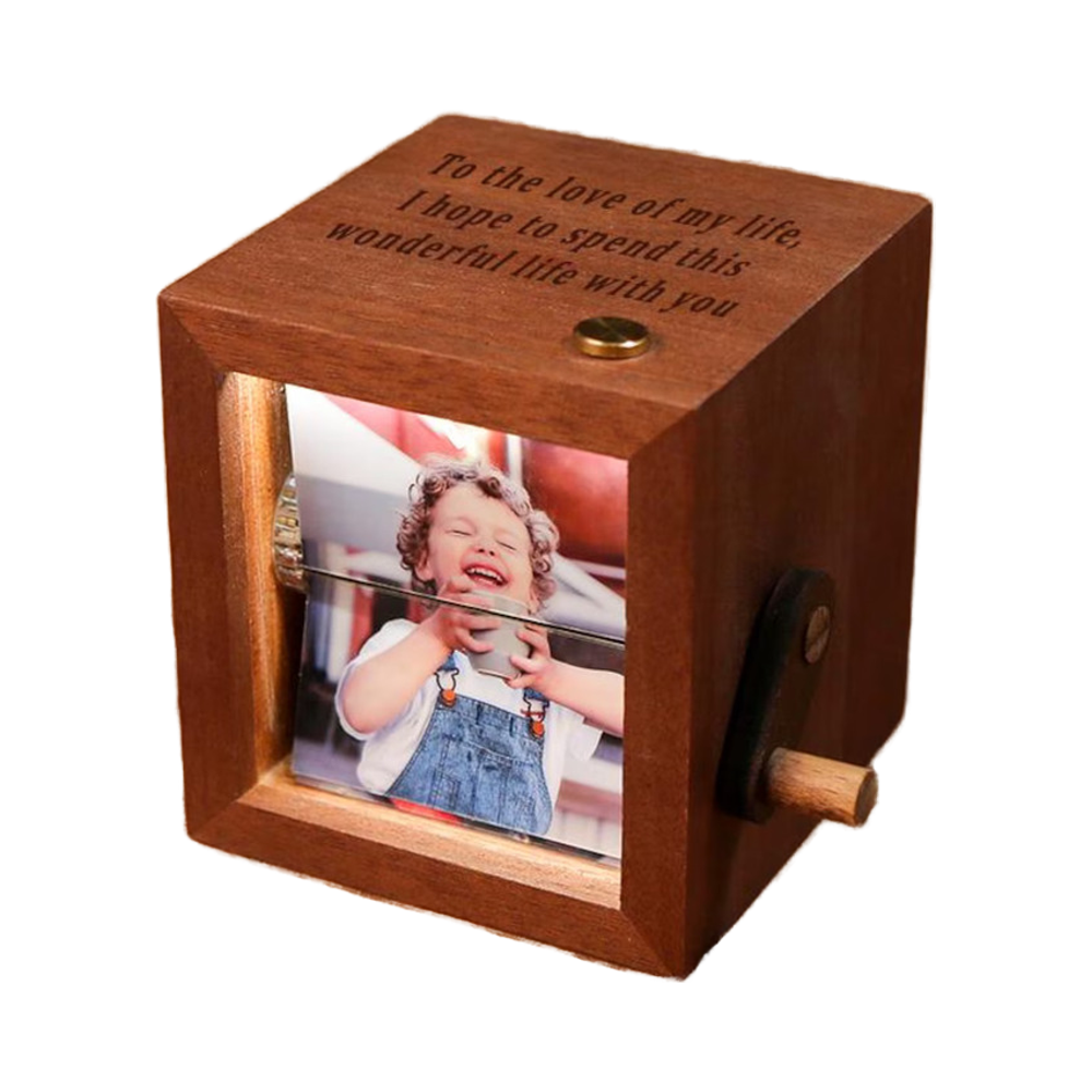 Personalized Photo Flipbook Animation Box,Custom Wooden Photo Book With Light,Custom Crank Photobox Picture Box