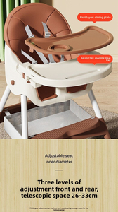 Chaise haute pliable 3 en 1 pour bébé, avec dossier inclinable réglable, chaise de repas multifonctionnelle et sécurisée pour nourrissons et tout-petits - Product Image 4