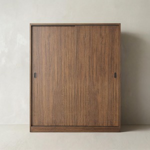 <span class=keywords><strong>Ropero</strong></span> de Almacenamiento Alto de Madera Marrón Moderno Personalizado OEM con 2 Puertas Correderas, Barra para Colgar y Estantes para Proyectos de Dormitorios y Hoteles - Product Image 3