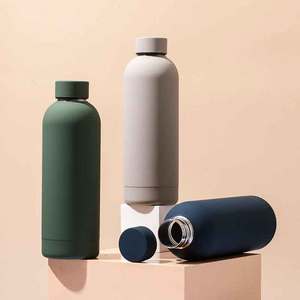 500 ml soft touch sport water bottle small mouth black rubber coating Insulated vacuum flask stainless steel hot sale gift - Product Image 1