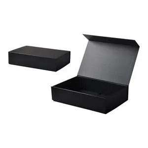 定制加发纸板礼品盒配缎纹假发黑色磁性翻盖化妆盒包装，用于茶杯手提包香水