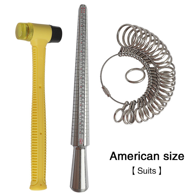 Auble Rings Sizer Gauge Set High Performance Jewelers Rubber Hammer Mallet Finger Size Measuring Steel Ring Mandrel Tool