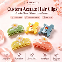 Jepit Rambut Akrilik Bentuk Hati Bunga Custom DOWELL, Desain Bunga Cantik, Jepit Rambut Selulosa Asetat untuk Wanita OEM ODM