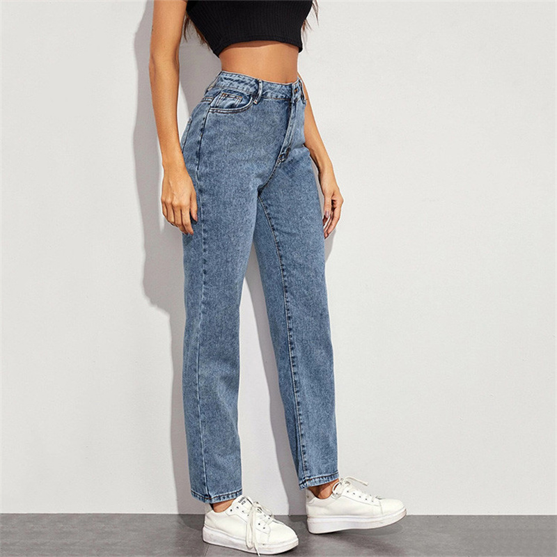 JS003 Wholesale Women Custom Solid High Rise Mom Jeans
