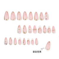 Faux Ongles 3D en Dentelle Florale à Presser, Élégants Blancs Amande, Kit de Manucure pour Mariage et Fête, Faux Ongles Dorés avec Fil, 4488