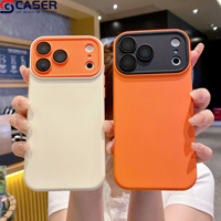 Coque de téléphone en silicone liquide souple avec protection d'objectif anti-usure et bouton IA, motif color block et grande fenêtre, pour iPhone 17 Pro