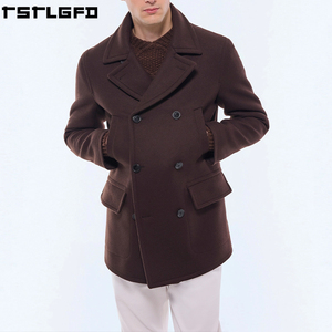 Cut And Sew Wool Blend <b>Overcoat</b> <b>Men</b> Chocolate <b>Brown</b> Double Breasted Notched Lapel Windbreaker Streetwear Manufacturers Bulk - Product Image 1