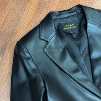 Veste de costume en cuir véritable pour homme, style japonais décontracté, personnalisée en usine, en cuir de mouton pleine fleur noir