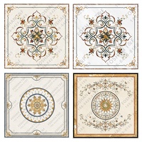 Grand Médaillon Carré pour Foyer Motif Fleur Design Carreaux de Pierre pour Sol en Marbre Jet d'Eau