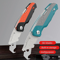 Couteau utilitaire pliable multifonctionnel compact industriel DIY, 5 lames en acier au carbone, rangement intégré des lames, repose-pouce portable