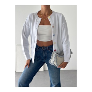 Cardigan en tricot basique boutonné blanc, taille standard S M L XL, vêtements pour femmes - Product Image 5