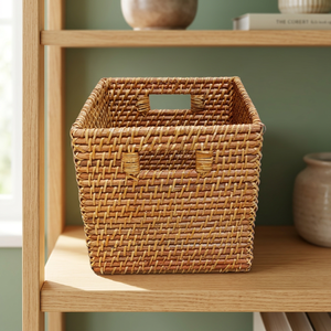 Panier de rangement carré en rotin naturel tressé marron miel pour articles divers – Offre spéciale - Product Image 6
