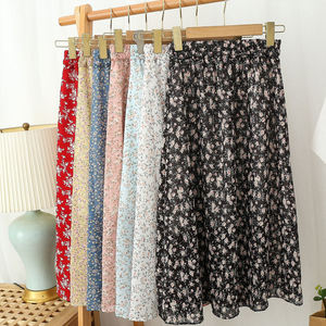 Women's Vintage Floral Printed Chiffon <strong>Skirt</strong> <strong>Elastic</strong> High Waist Breathable Casual Midi <strong>Skirt</strong> for Beach Summer Fast Service - Product Image 1