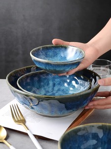 Vente en gros de saladier de style japonais Four bleu clair vaisselle en céramique <span class=keywords><strong>assiettes</strong></span> et bol vaisselle service de vaisselle en porcelaine - Product Image 6