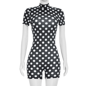 Viviblook J26RP275 Combinaison décontractée pour femme, nouvelle collection, manches courtes, col montant, dos nu, coupe ajustée, imprimé pois, une pièce - Product Image 3