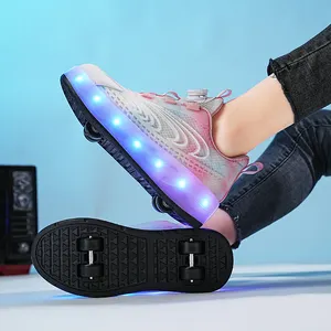 소년 소녀 플래시 스케이트 롤러 신발 라이트 업 신발 4 큰 바퀴 USB 충전식 어린이 선물 야외 스포츠 zapatos DB