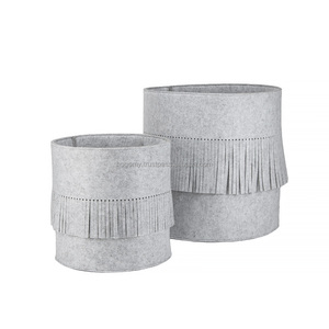 Washable Eco-Friendly High-End Nordic Felt Semicircle <b>Laundry</b> Basket with Tassel Foldable for Clothes and Toy <b>Storage</b> - Product Image 5