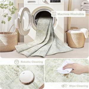 Grand <span class=keywords><strong>tapis</strong></span> moderne abstrait 8x10 à poils ras, lavable, doux, résistant aux taches, beige, pour salon, salle à manger, vert, marron - Product Image 3