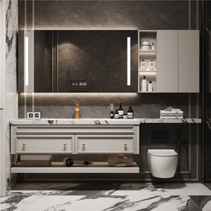Mueble de Baño Vintage Estilo Francés con Extensión para <span class=keywords><strong>Inodoro</strong></span>, Lavabo Integrado de Losa de <span class=keywords><strong>Roca</strong></span> Curvada en Caliente, Lavabo Estilo Americano - Product Image 6