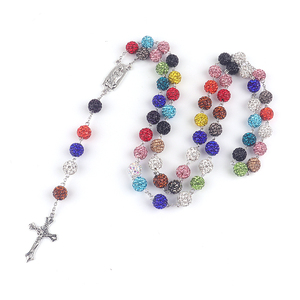 Joyería Rosario personalizado collar seis capas 10 Mm Bola de discoteca cuentas Rosario con La Santísima Virgen María colgante diamante Rosario - Product Image 1