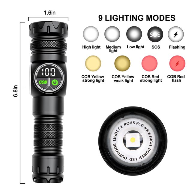 30W LED Rechargeable Magnetic Torch 1200Lumen Battery Indicator Long Range 1200m Strong Light Zoomable Flashlight Aluminum Alloy