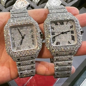 Montre automatique mécanique pour homme en cristal de saphir, avec cristaux de glace VVS Moissanite, boîtier carré, luxe, style hip-hop - Product Image 1