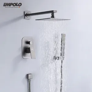 Pommeau de douche de luxe en laiton massif, nouveau modèle de salle de bain en laiton encastré carré pluie et cascade douche