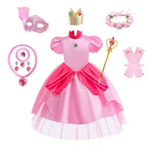 Prinzessin Pfirsich Kostüm Super Mario Prinzessin Pfirsich Kleid für Kinder Cosplay Halloween Party Dress Up