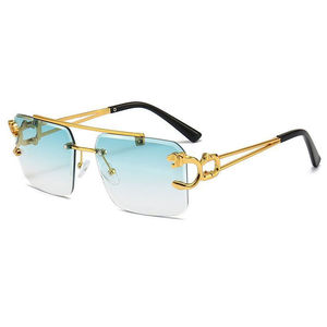 Gafas de Sol Rectangulares sin Marco con Diseño Retro de Cabeza de Leopardo, Protección UV400, Económicas y a la Moda para Hombre, 2024 - Product Image 1