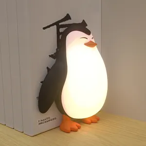 Lampe de nuit en silicone sans BPA en forme de pingouin animal charge Usb lampe de chevet pour enfants avec capteur tactile LED en silicone pour bébé