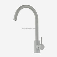 Robinet de cuisine monocommande moderne en acier inoxydable brossé noir pour eau chaude et froide, à poser sur plan, avec garantie d'un an