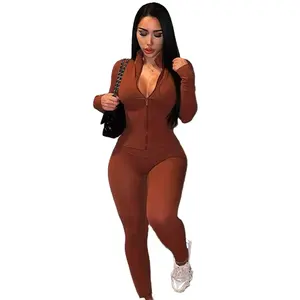 European and American style women's clothing 2022 autumn new fashion casual zipper long sleeve top slim yoga pants suit